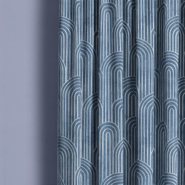 Deco Arches Linen Curtain Fabric - Ink