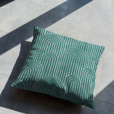 Deco Arches Linen Curtain Fabric - Jade