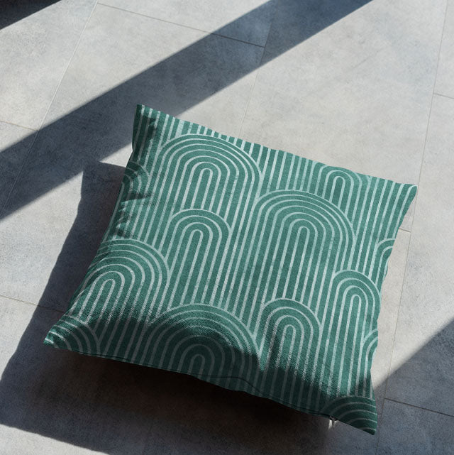 Deco Arches Linen Curtain Fabric - Jade