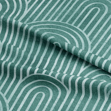Deco Arches Linen Curtain Fabric - Jade