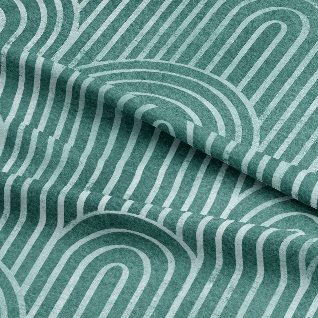 Deco Arches Linen Curtain Fabric - Jade