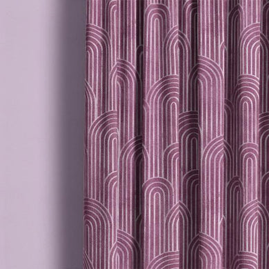 Deco Arches Linen Curtain Fabric - Mauve