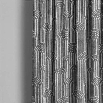 Deco Arches Linen Curtain Fabric - Pewter