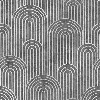 Deco Arches Linen Curtain Fabric - Pewter