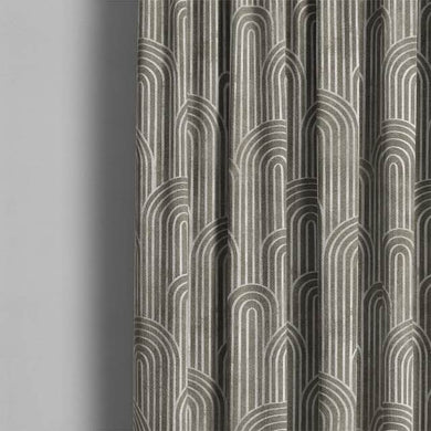 Deco Arches Linen Curtain Fabric - Stone