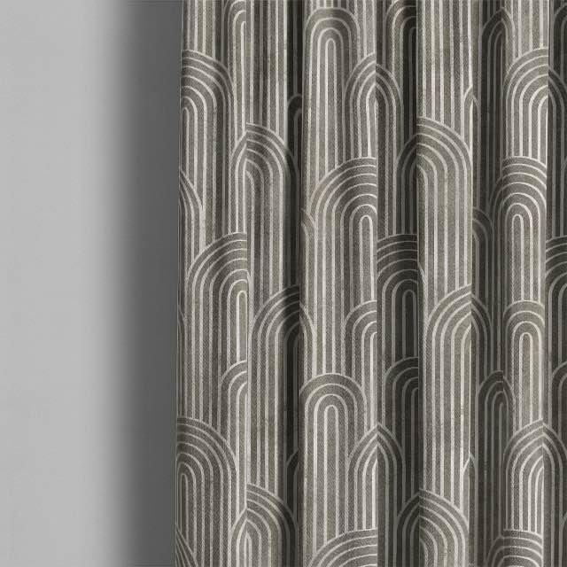 Deco Arches Linen Curtain Fabric - Stone