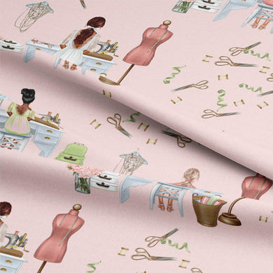 Seamstress Cotton Curtain Fabric - Pink