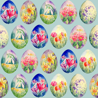 Egg Flowers Cotton Fabric Sample - Duck Egg