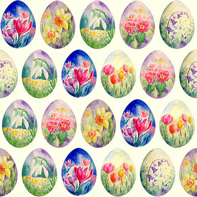 Egg Flowers Cotton Fabric Sample - Ivory