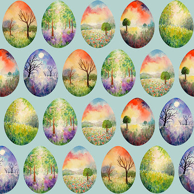 Egg Trees Cotton Fabric Sample - Duck Egg