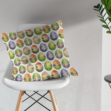 Ivory cotton fabric featuring unique egg trees pattern for home crafting