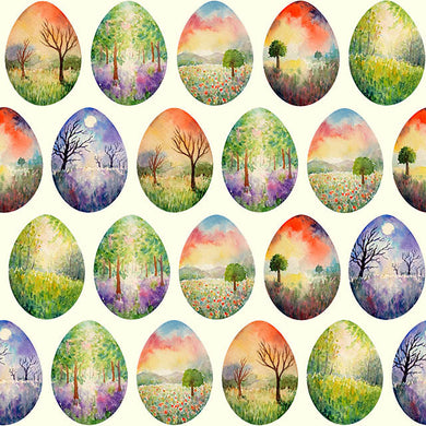 Egg Trees Cotton Fabric Sample - Ivory