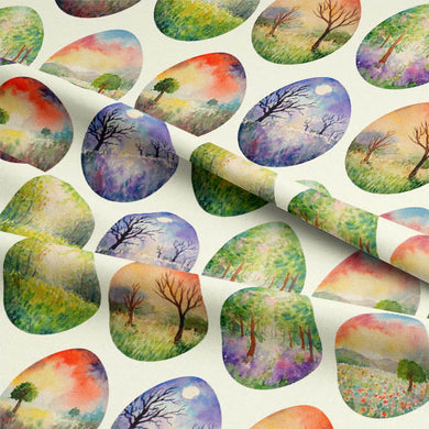 Soft and luxurious ivory cotton fabric with beautiful egg tree pattern