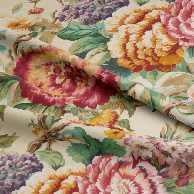 Elegant Blooms Linen Curtain Fabric - Summer