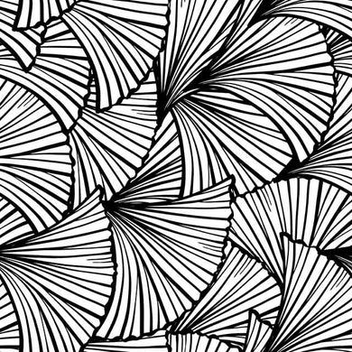 Fan Cotton Curtain Fabric - Black / White