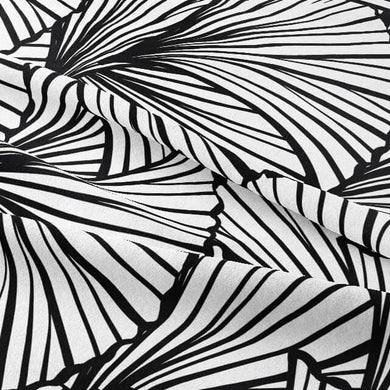 High-quality cotton curtain fabric featuring a stylish black and white fan design