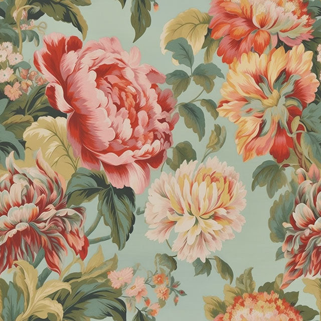 Floral Elegance Linen Curtain Fabric - Pink/Green