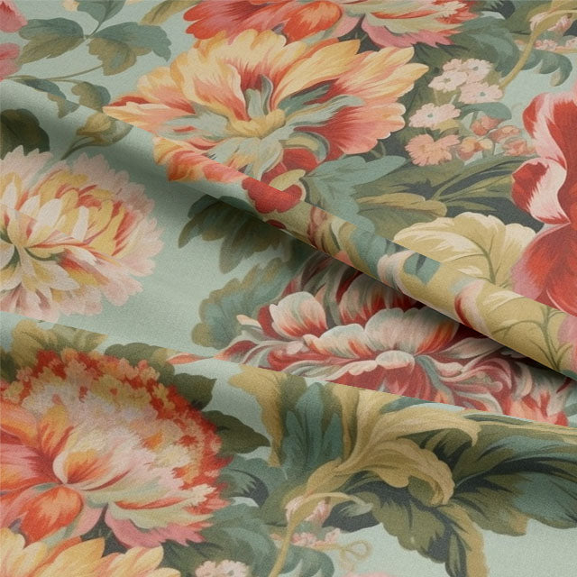 Floral Elegance Linen Curtain Fabric - Pink/Green