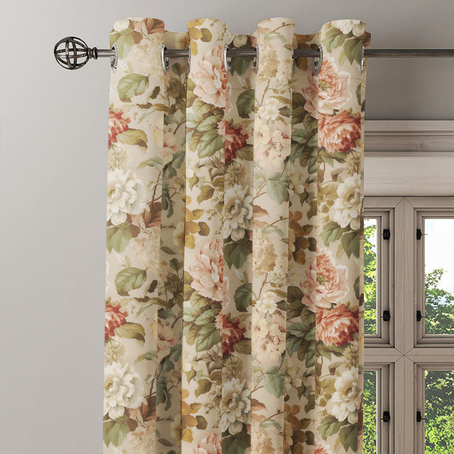 Chintz Rose linen curtain fabric, ideal for creating a romantic and cozy atmosphere
