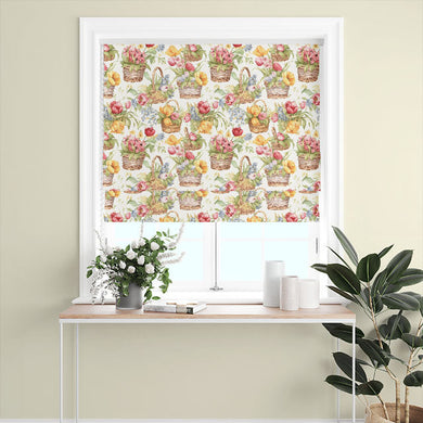 Flower Basket Cotton Curtain Fabric - Red