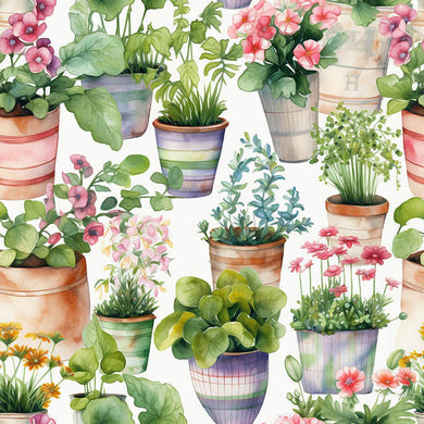 Flowerpots Cotton Curtain Fabric Sample - Pink
