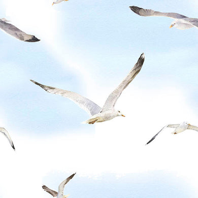 Flying Gulls Cotton Curtain Fabric - Blue