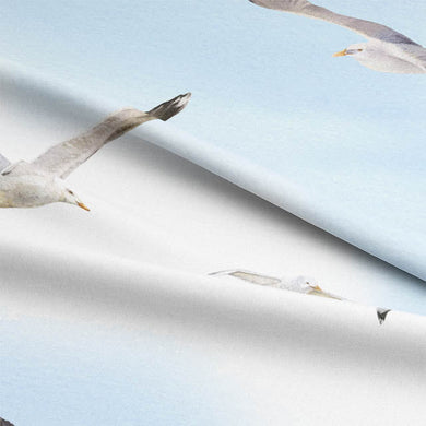 Flying Gulls Cotton Curtain Fabric - Blue