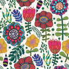 Flat lay of Folk Flowers linen blend fabric in multicolour floral print