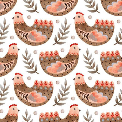 Beautiful Folk Hens Cotton Curtain Fabric in Latte color for home decor