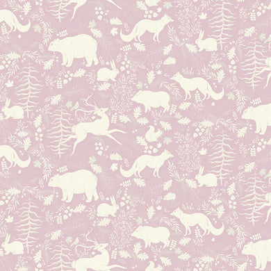 Forest Friends Linen Curtain Fabric - Mauve, a delicate and elegant choice for window treatments