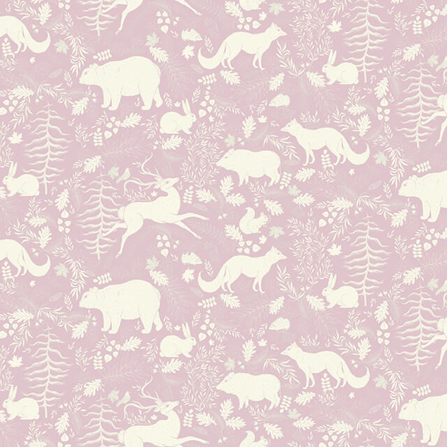 Forest Friends Linen Curtain Fabric - Mauve, a delicate and elegant choice for window treatments