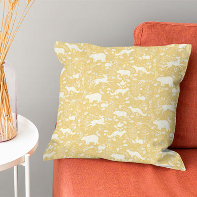 Forest Friends Linen Curtain Fabric - Ochre