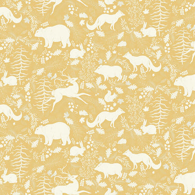 Forest Friends Linen Fabric Sample - Ochre