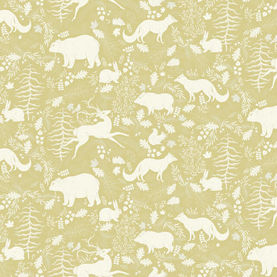 Forest Friends Linen Fabric Sample - Olive