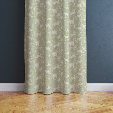  Sage green fabric with adorable woodland animal print 