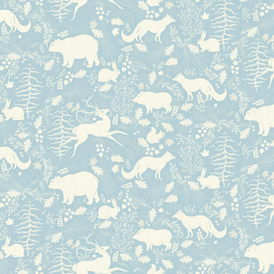 Forest Friends Linen Curtain Fabric - Sky Blue