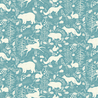 Forest Friends Linen Fabric Sample - Teal