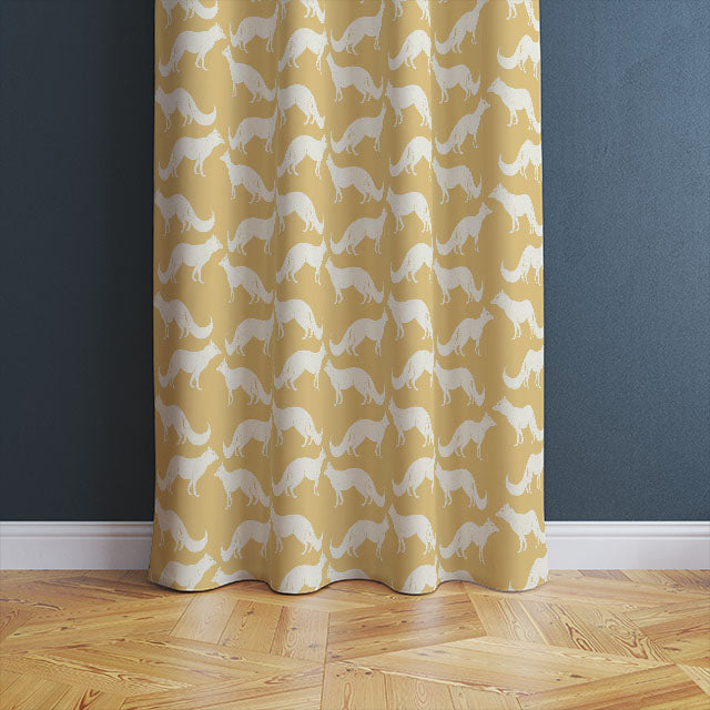 Stylish Foxy Linen Curtain Fabric - Ochre used in a modern interior design