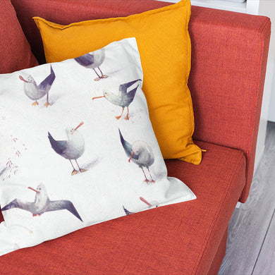 Funky Seagulls Cotton Curtain Fabric - White