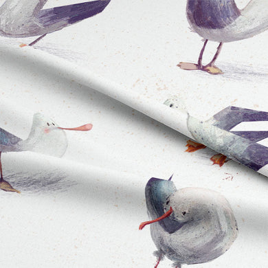 Funky Seagulls Cotton Curtain Fabric - White