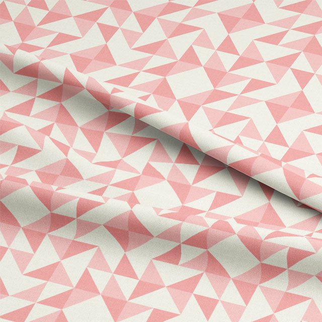  Close-up of the detailed geometric pattern of the Geometry Cotton Curtain Fabric - Carnation 