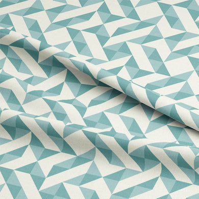 Close-up of Teal Curtain Fabric with Geometric Pattern