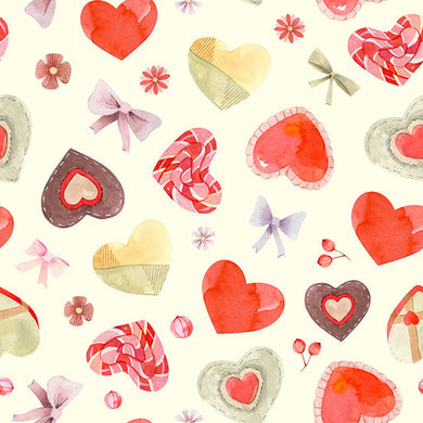 Hearts & Bows Cotton Curtain Fabric - Red
