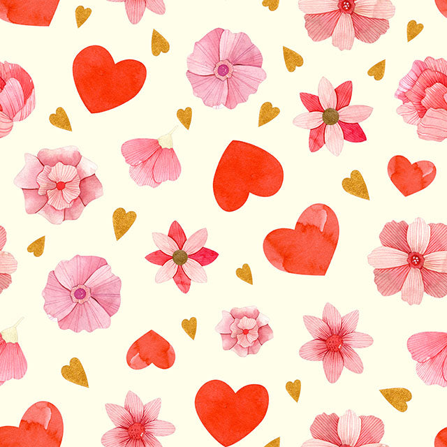 Hearts & Flowers Cotton Curtain Fabric - Red