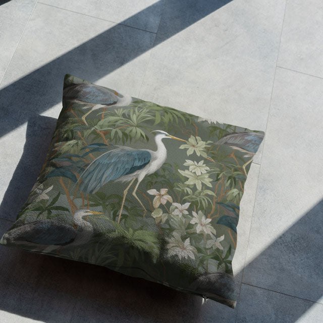 Heron Garden Linen Curtain Fabric - Forest