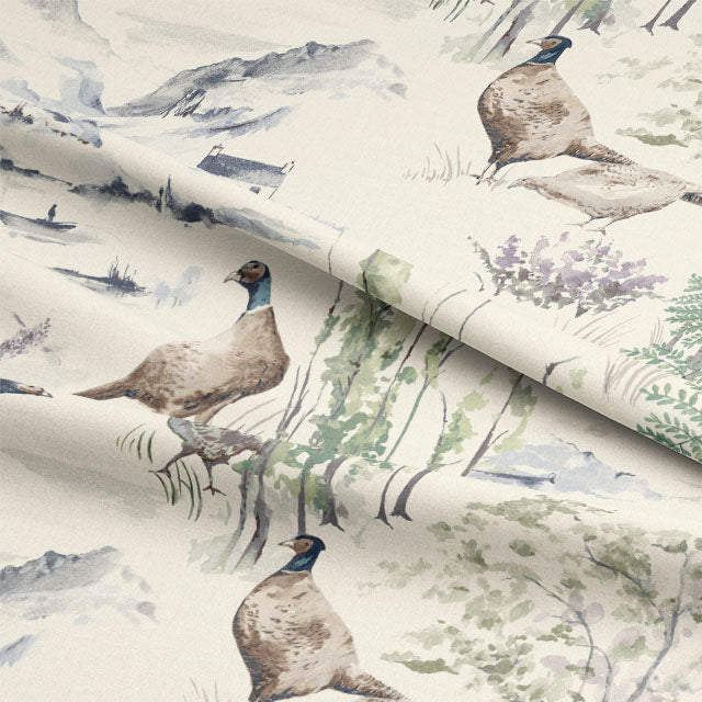 Highland Pheasants Cotton Curtain Fabric - Winter