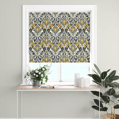 Ochre Ikat Cotton Curtain Fabric with traditional weaving technique