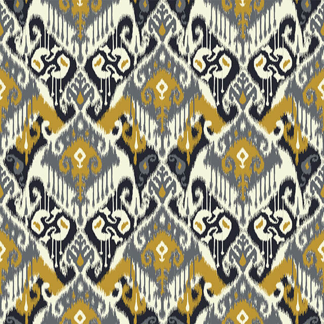 Ikat Cotton Curtain Fabric in Ochre color with intricate geometric pattern