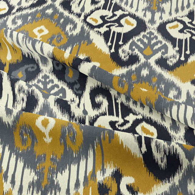 High-quality handwoven Ikat Cotton Curtain Fabric in vibrant Ochre shade