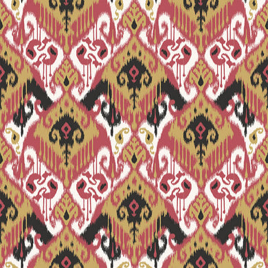 Ikat Cotton Curtain Fabric - Salsa with Red and Orange Geometric Patterns